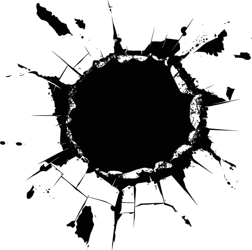 AI generated Silhouette bullet hole in metal material black color only vector