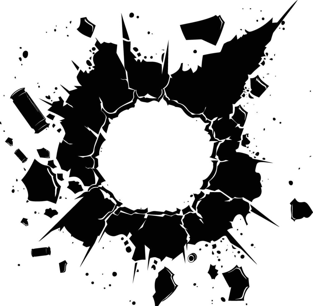 AI generated Silhouette bullet hole in metal material black color only vector