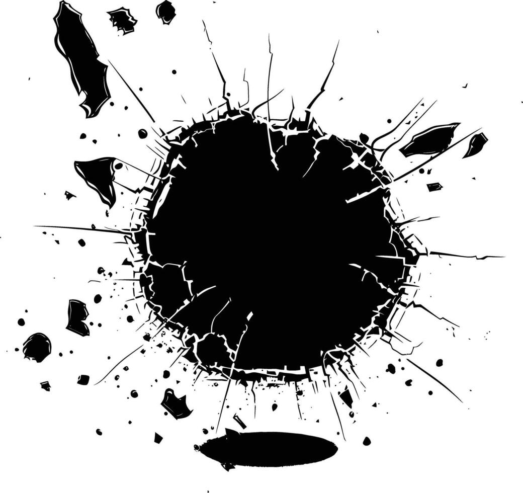 AI generated Silhouette bullet hole in metal material black color only vector