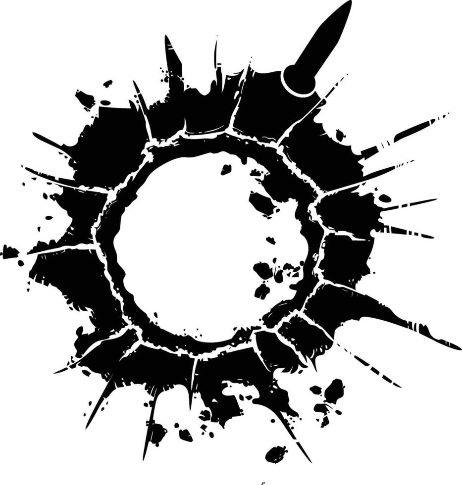 AI generated Silhouette bullet hole in metal material black color only vector