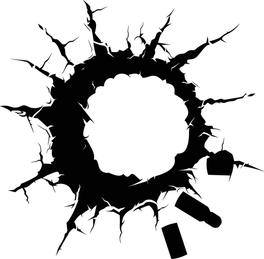 AI generated Silhouette bullet hole in metal material black color only vector