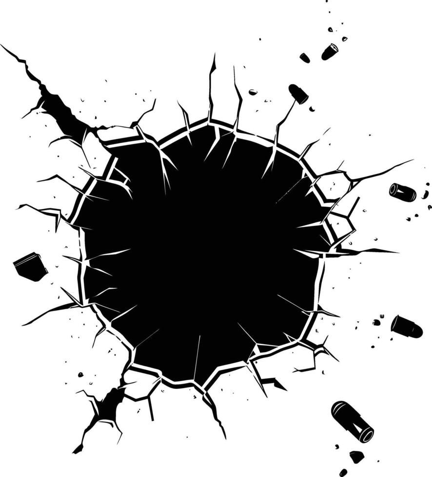 AI generated Silhouette bullet hole in glass black color only vector