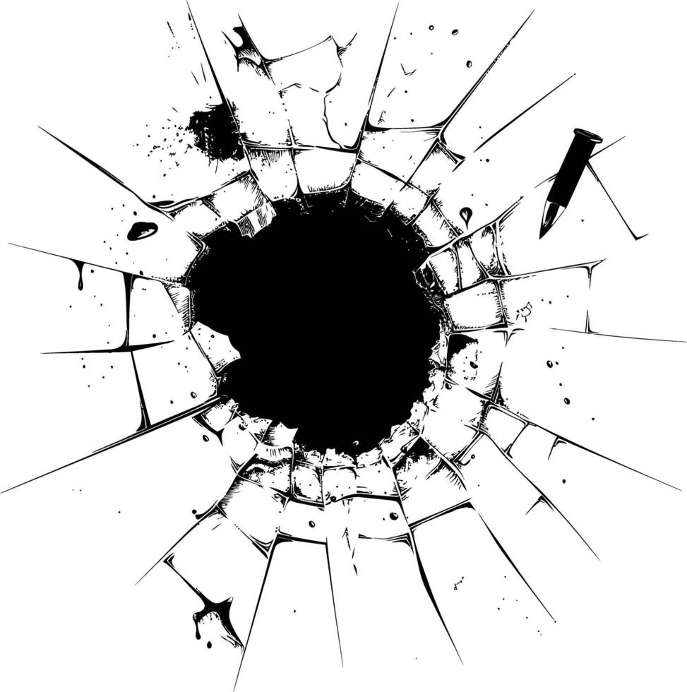 AI generated Silhouette bullet hole in glass black color only vector