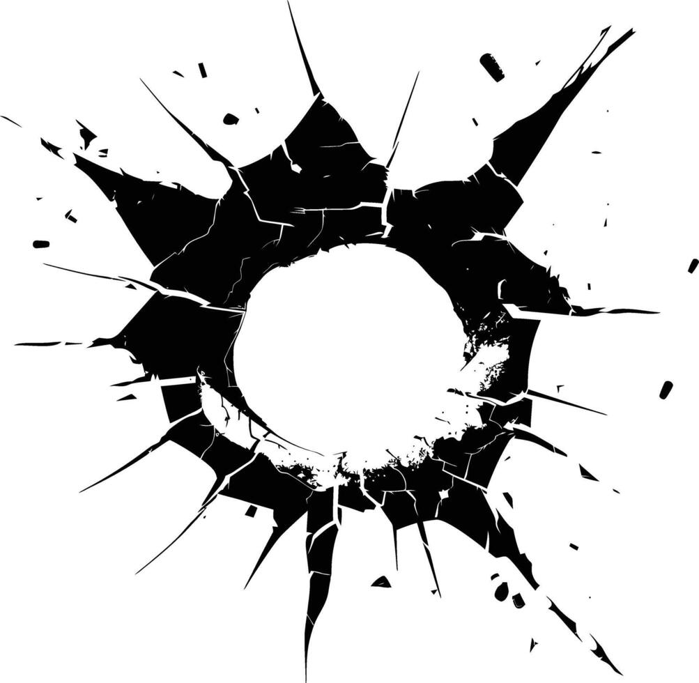 AI generated Silhouette bullet hole in glass black color only vector