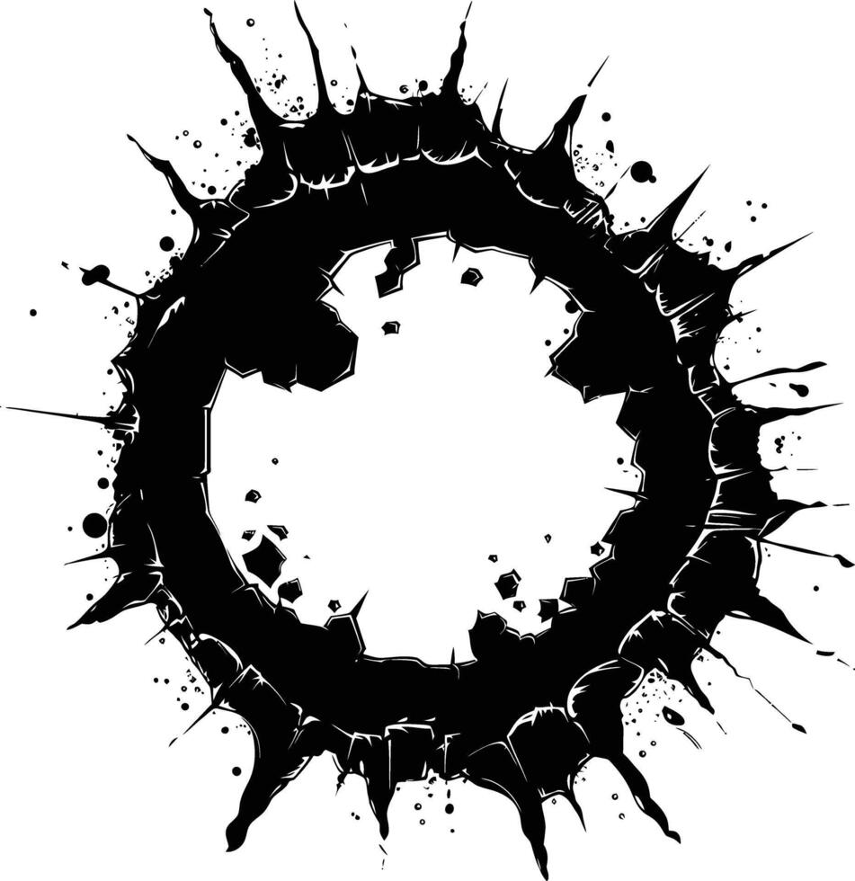 AI generated Silhouette bullet hole in concrete black color only vector