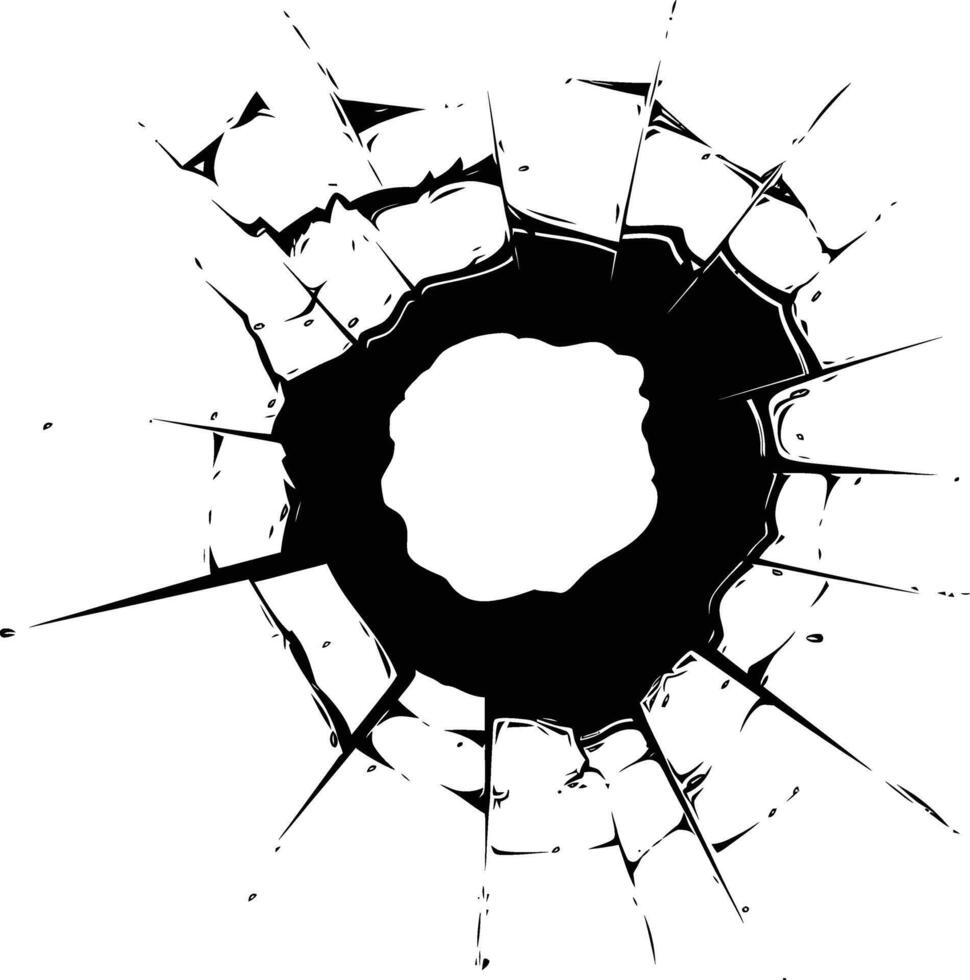 AI generated Silhouette bullet hole in glass black color only vector