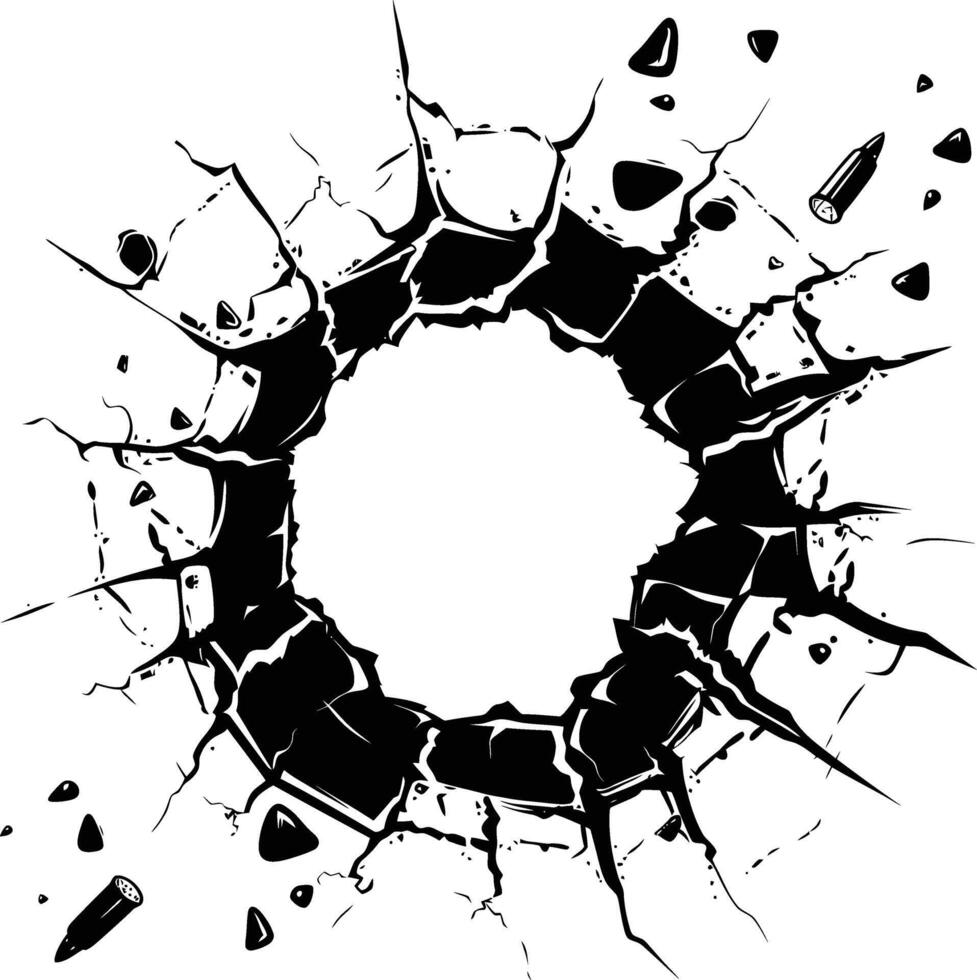 AI generated Silhouette bullet hole in glass black color only vector