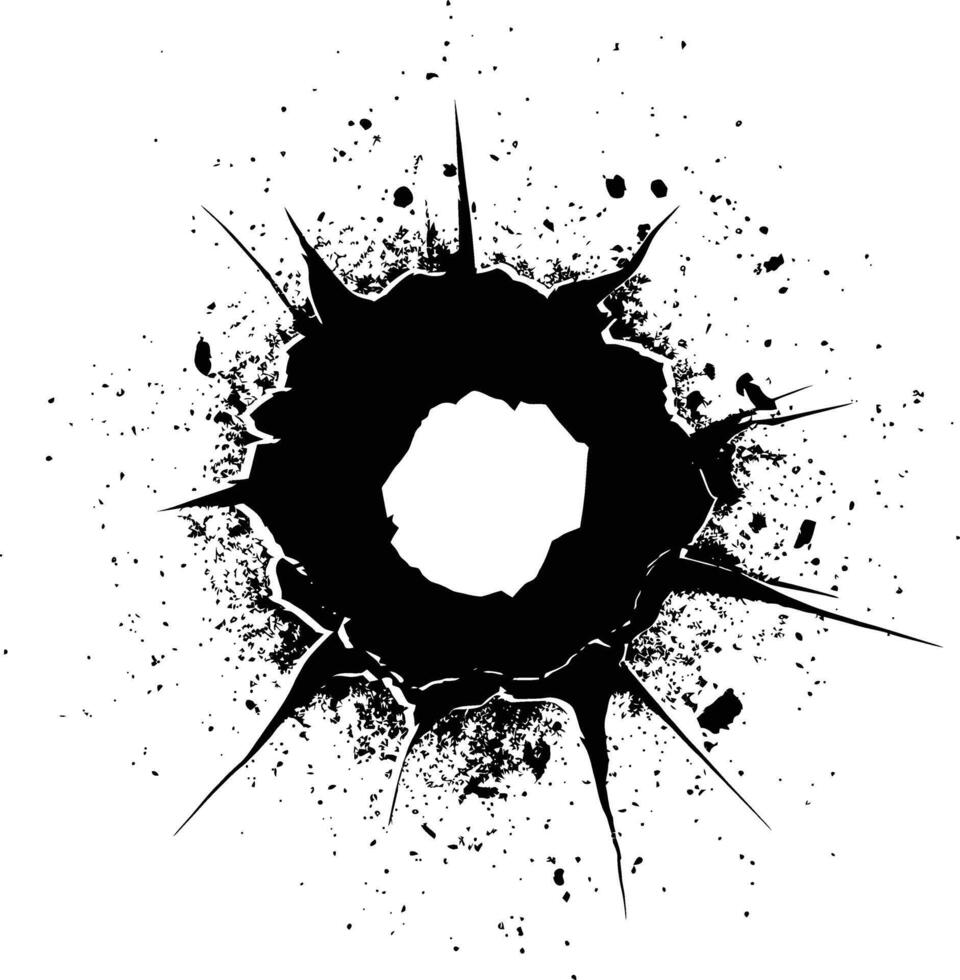 AI generated Silhouette bullet hole in concrete black color only vector