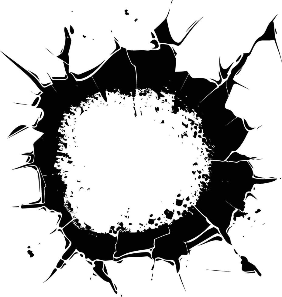 AI generated Silhouette bullet hole in metal material black color only vector