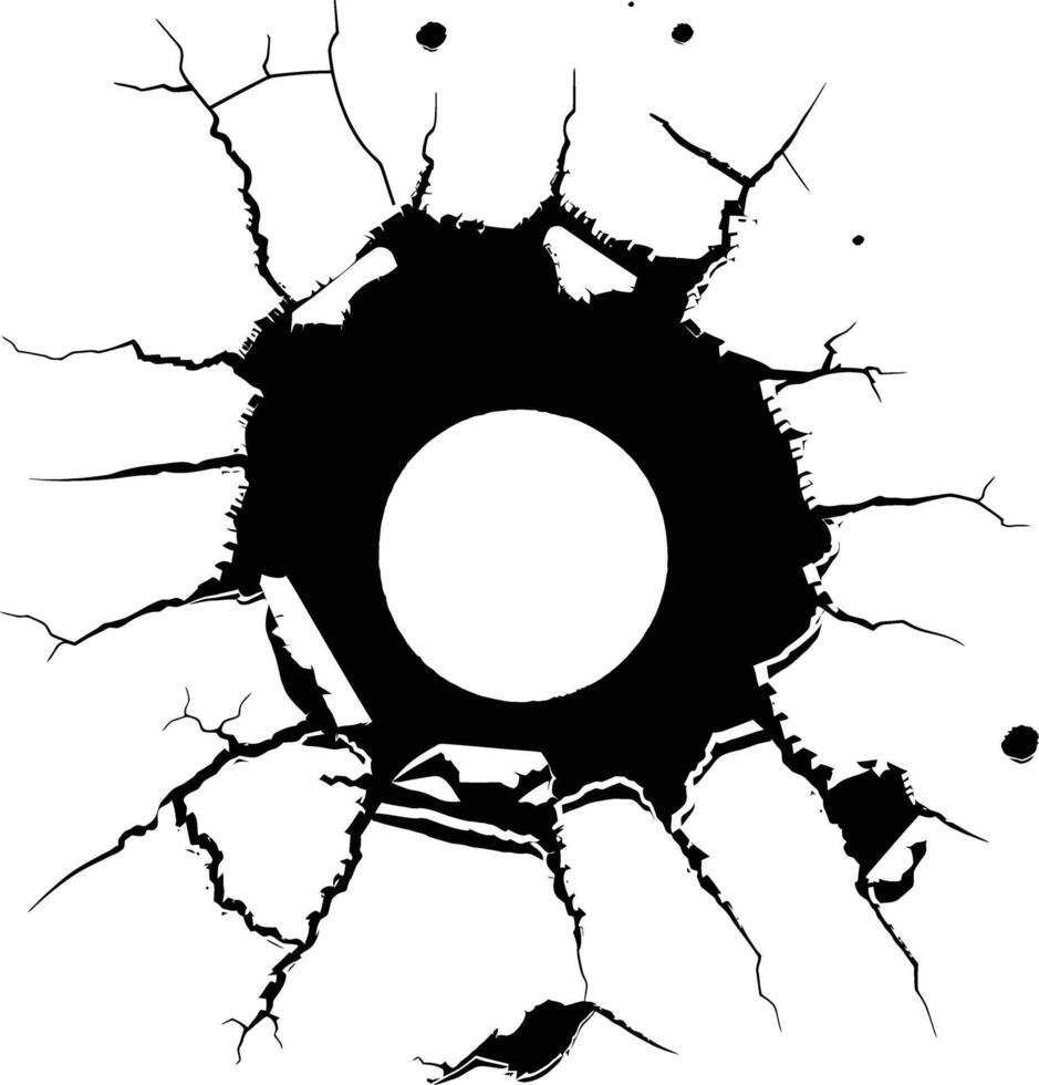 AI generated Silhouette bullet hole in metal material black color only vector