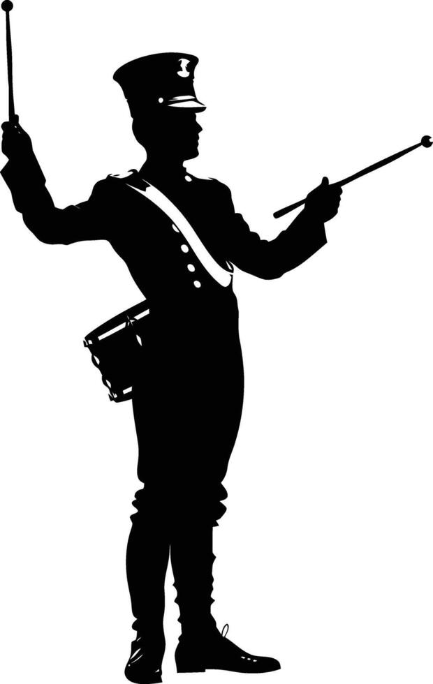 AI generated Silhouette drum major with mace in perform marching band leader vector