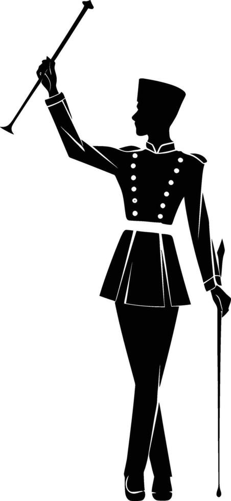 AI generated Silhouette drum major with mace in perform marching band leader vector