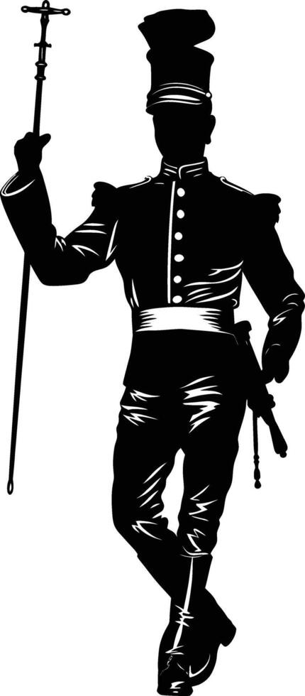 AI generated Silhouette drum major with mace in perform marching band leader vector