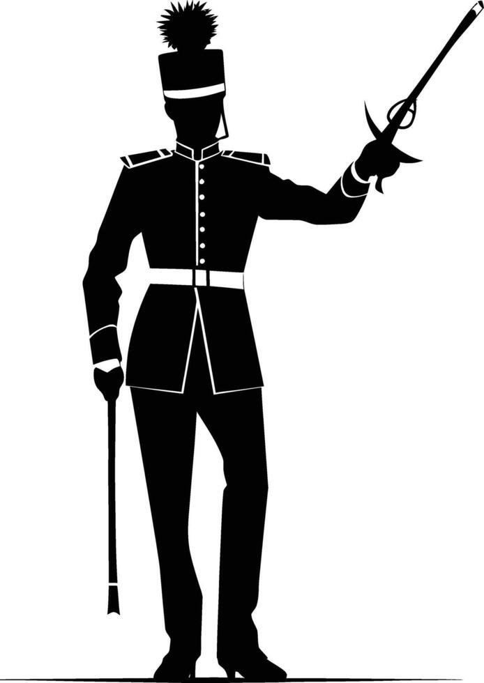 AI generated Silhouette drum major with mace in perform marching band leader vector