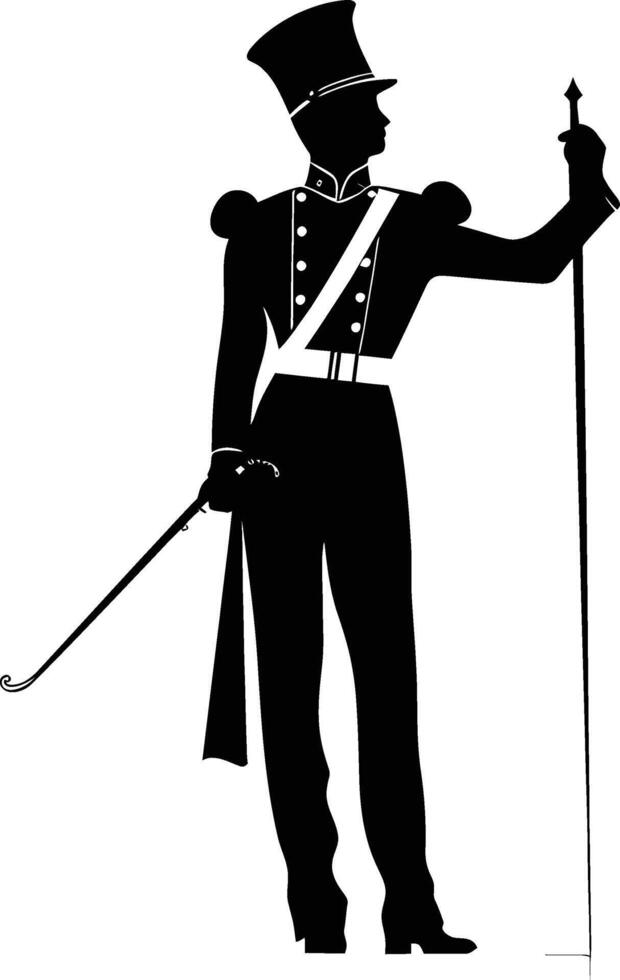 AI generated Silhouette drum major with mace in perform marching band leader vector