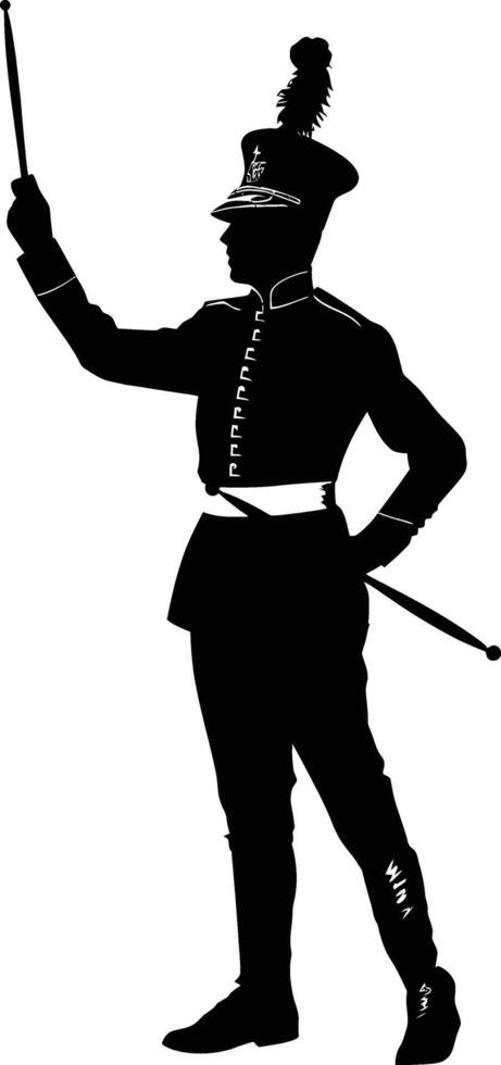 AI generated Silhouette drum major with mace in perform marching band leader vector