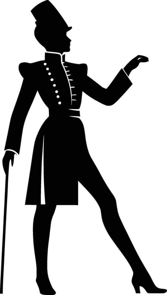 AI generated Silhouette drum major with mace in perform marching band leader vector