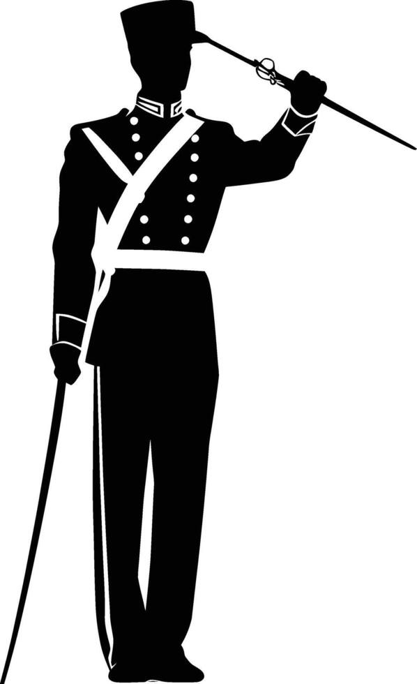 AI generated Silhouette drum major with mace in perform marching band leader vector