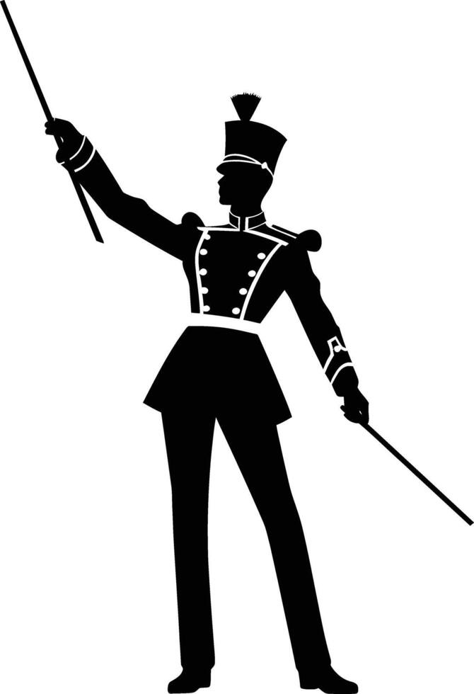 AI generated Silhouette drum major with mace in perform marching band leader vector