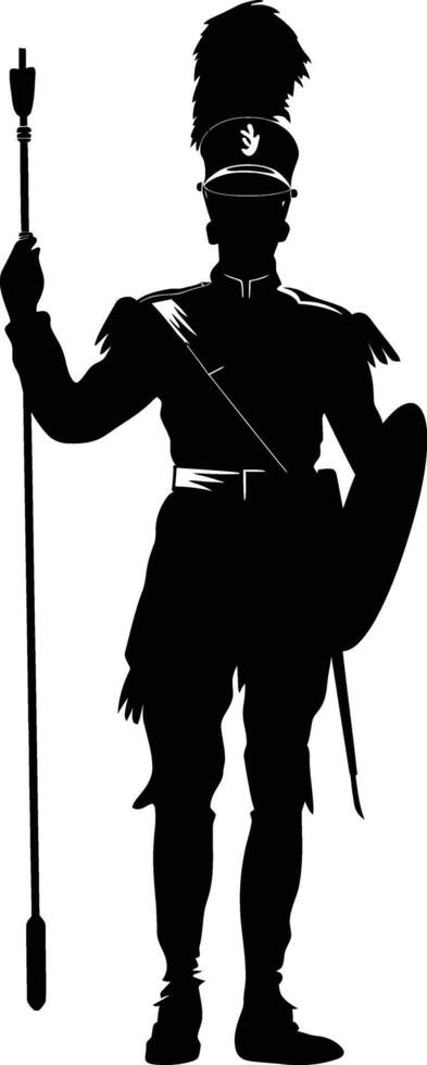 AI generated Silhouette drum major with mace in perform marching band leader vector