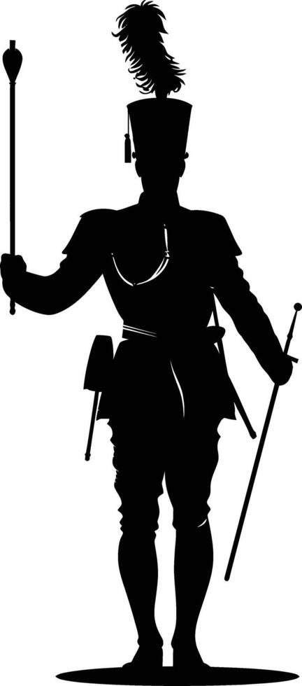 AI generated Silhouette drum major with mace in perform marching band leader vector