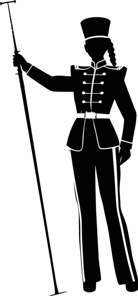 AI generated Silhouette drum major with mace in perform marching band leader vector