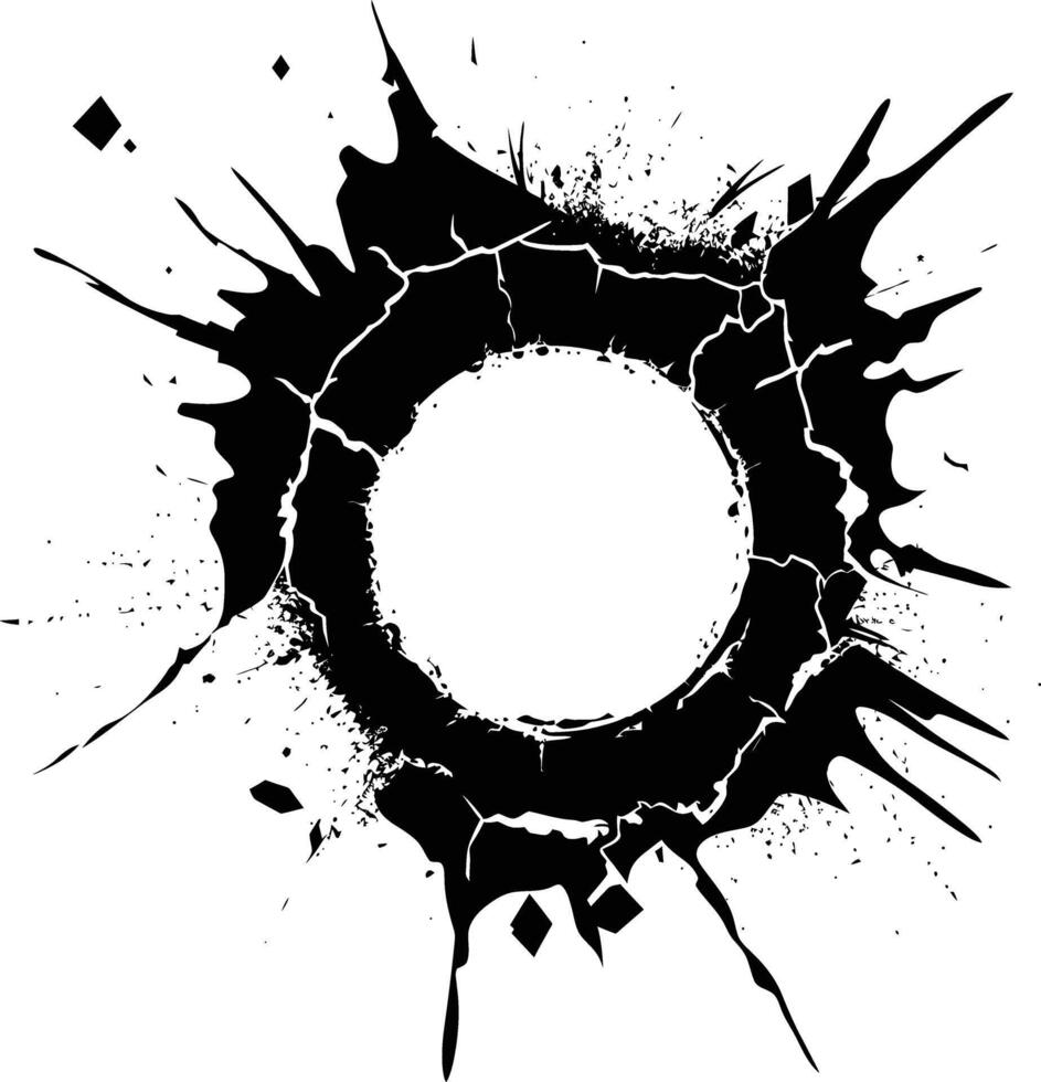 AI generated Silhouette bullet hole in concrete black color only vector