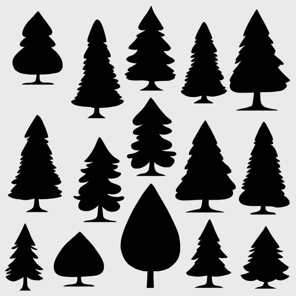 Pine trees freehand drawing flat design. vector