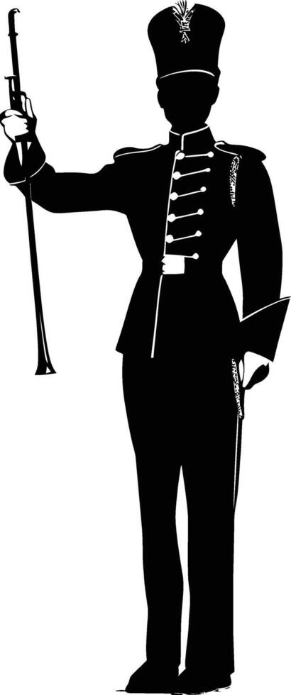 AI generated Silhouette drum major with mace in perform marching band leader vector