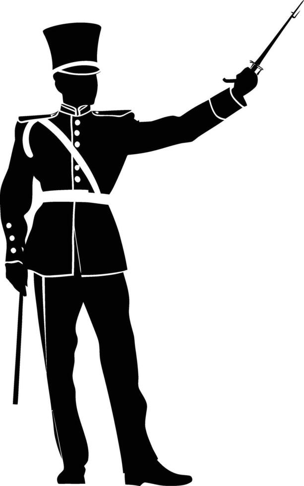 AI generated Silhouette drum major with mace in perform marching band leader vector