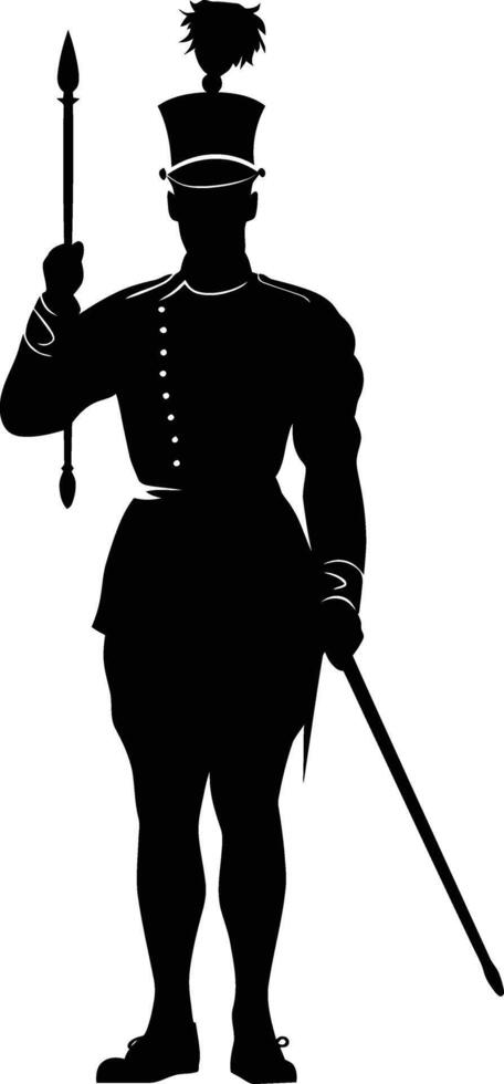 AI generated Silhouette drum major with mace in perform marching band leader vector