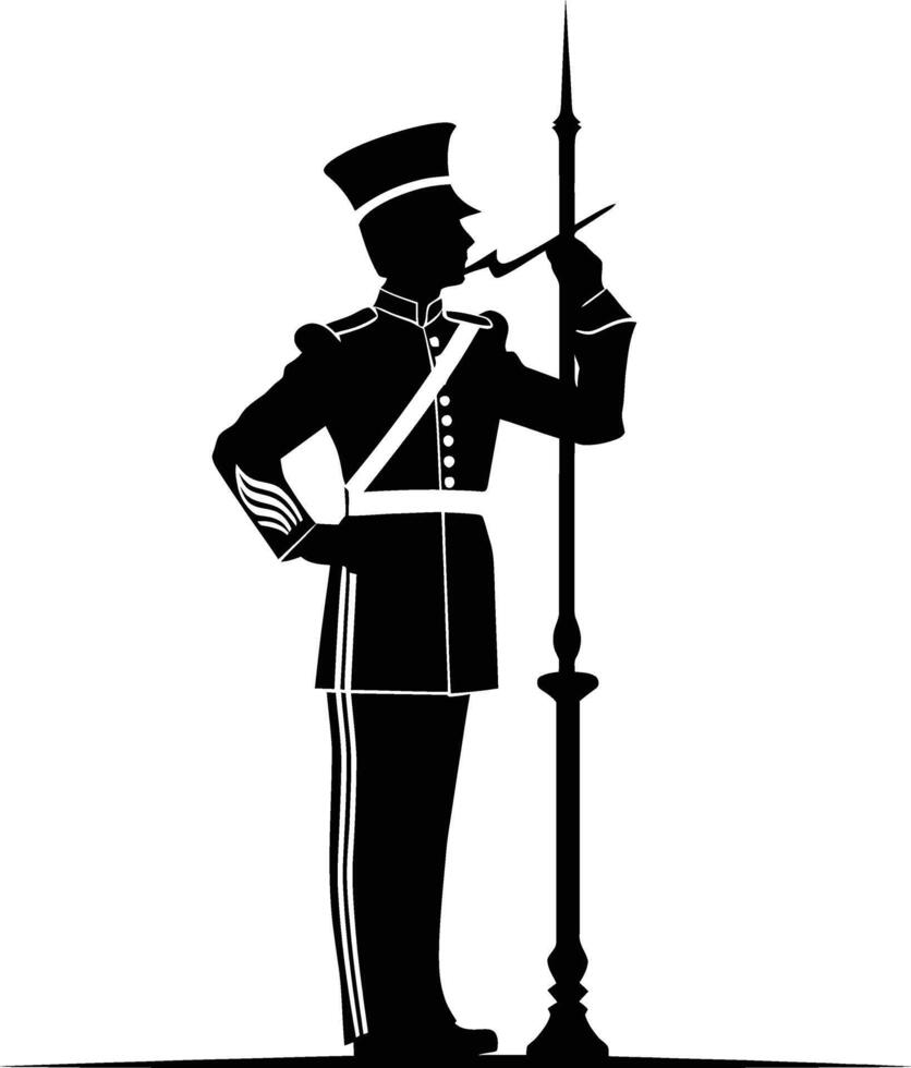 AI generated Silhouette drum major with mace in perform marching band leader vector