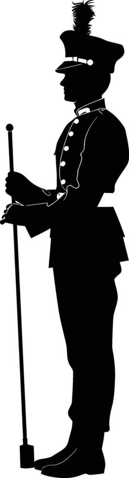 AI generated Silhouette drum major with mace in perform marching band leader vector