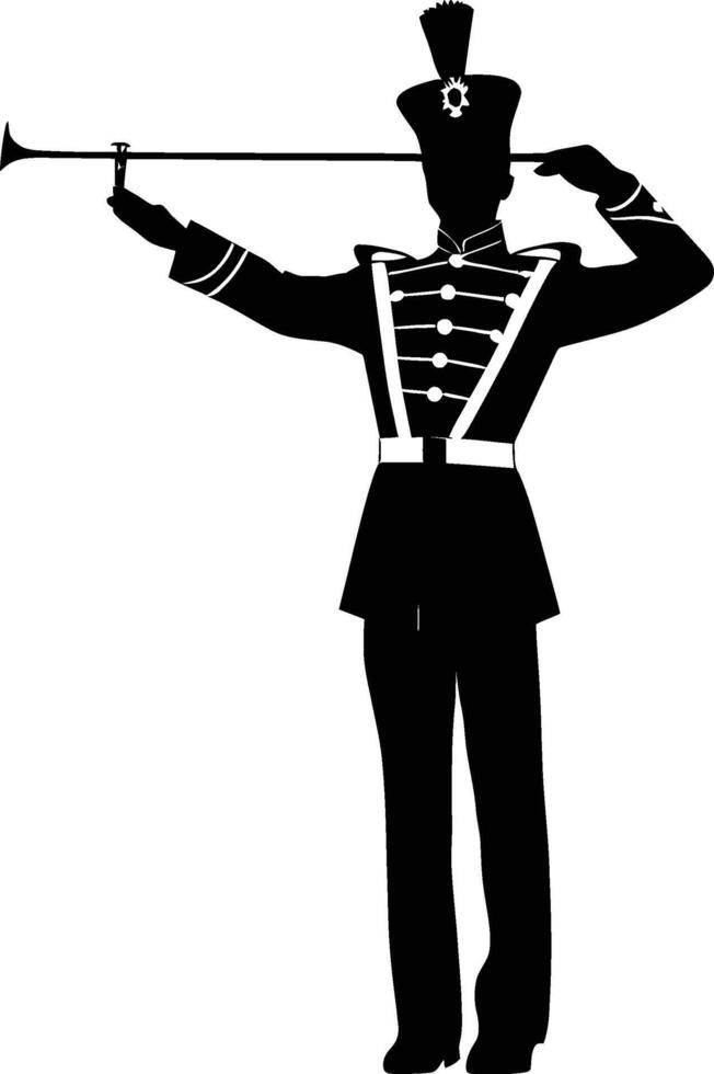 AI generated Silhouette drum major with mace in perform marching band leader vector