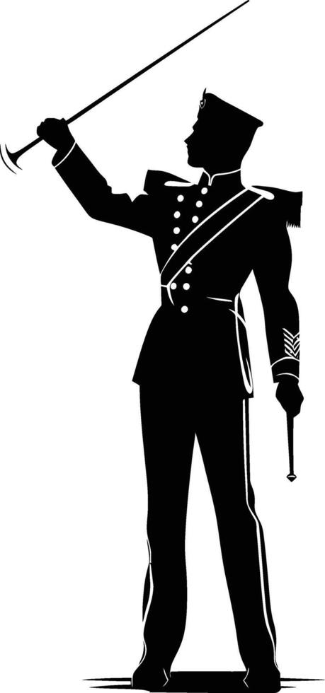 AI generated Silhouette drum major with mace in perform marching band leader vector