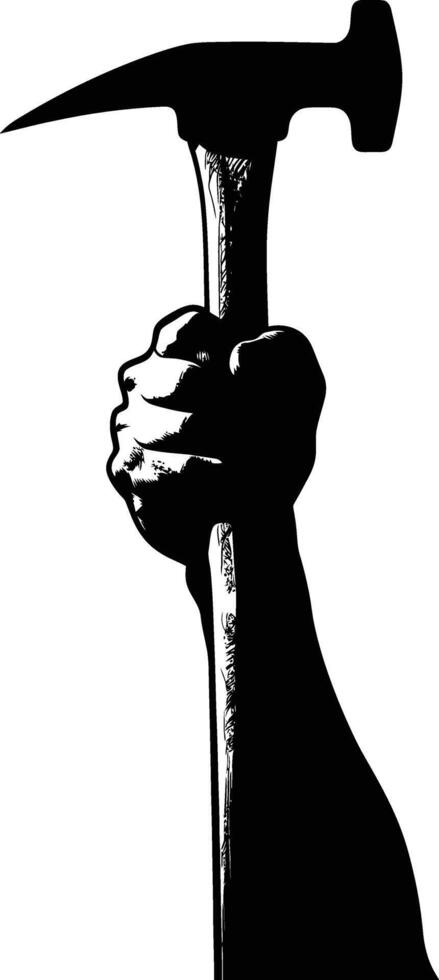 AI generated Silhouette hand holding hammer for construction or labor day celebration logo symbol vector
