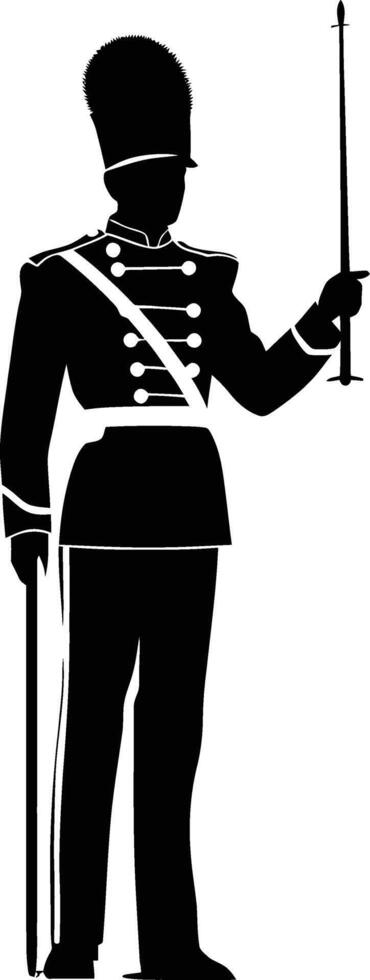 AI generated Silhouette drum major with mace in perform marching band leader vector