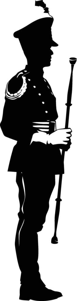 AI generated Silhouette drum major with mace in perform marching band leader vector