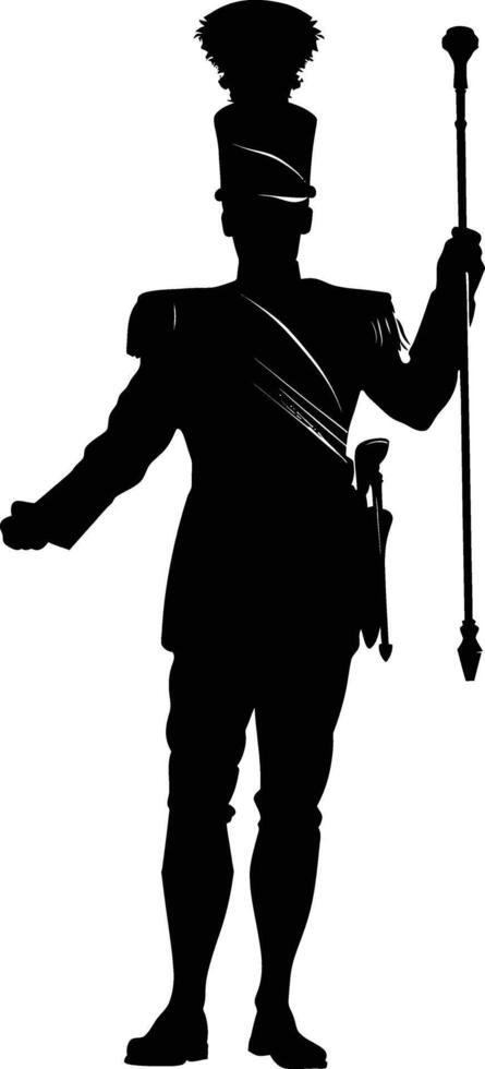 AI generated Silhouette drum major with mace in perform marching band leader vector