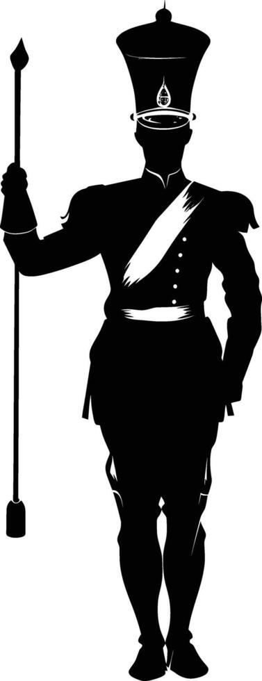 AI generated Silhouette drum major with mace in perform marching band leader vector