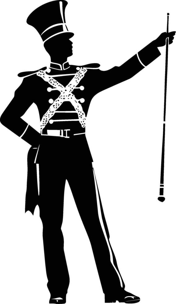 AI generated Silhouette drum major with mace in perform marching band leader vector