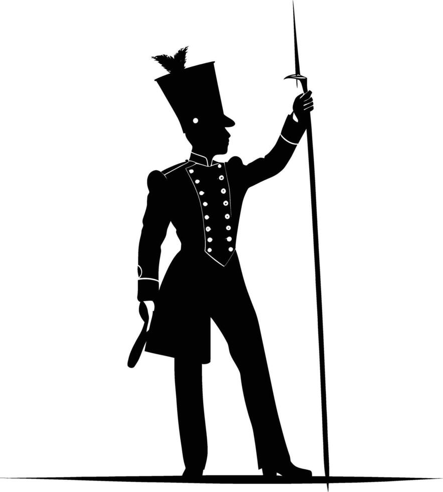 AI generated Silhouette drum major with mace in perform marching band leader vector