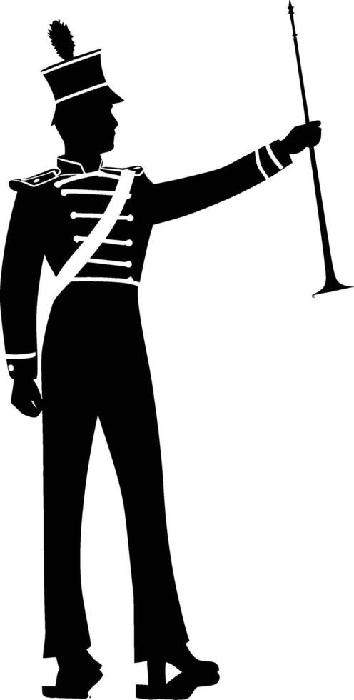 AI generated Silhouette drum major with mace in perform marching band leader vector