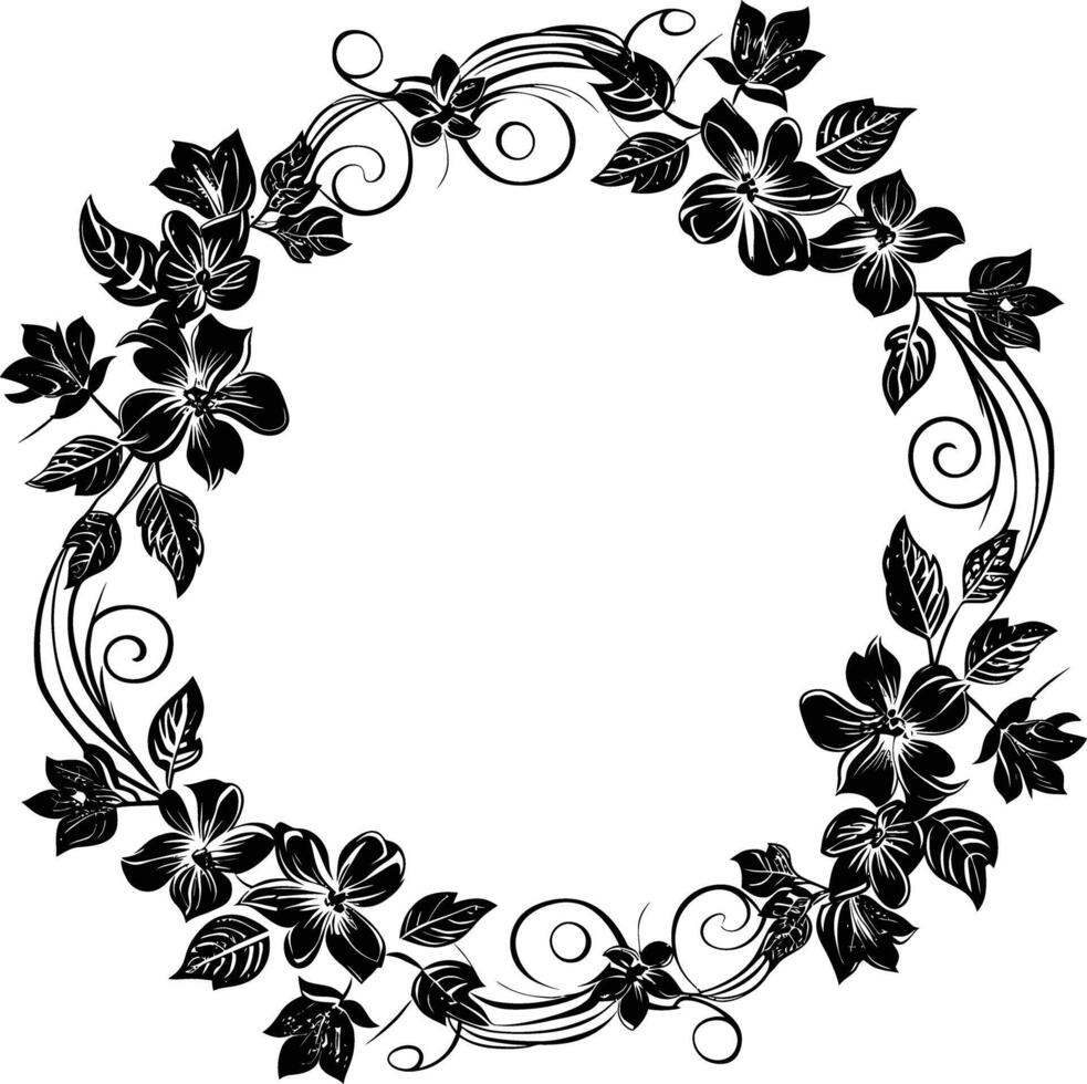 AI generated floral frame and wreath element for wedding invitation template black color only vector