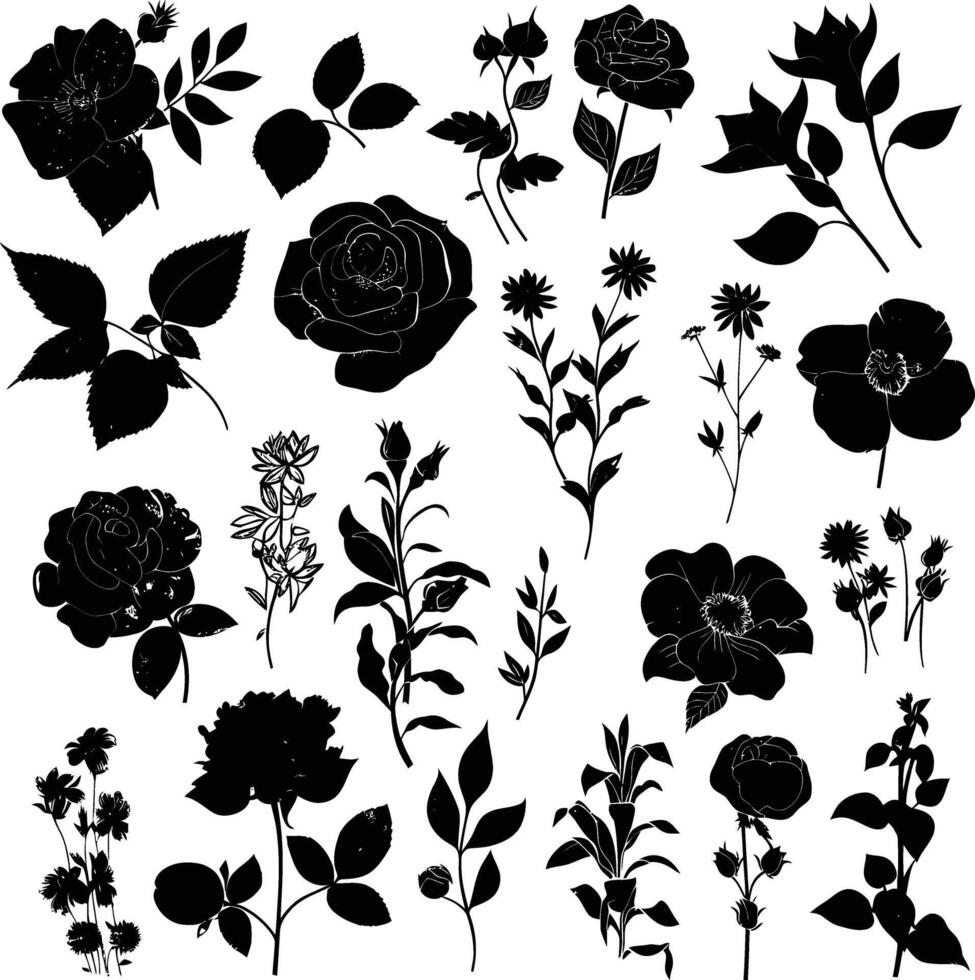 AI generated Silhouette various flowers and leaves Luxury floral element for wedding invitation template vector