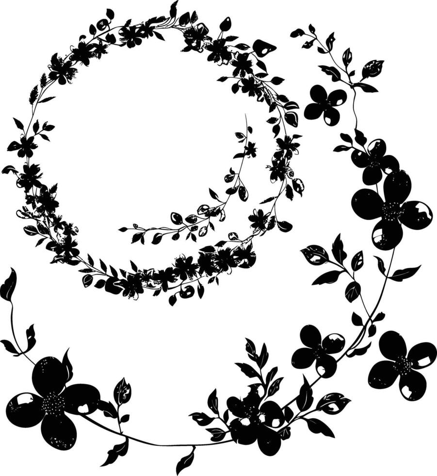 AI generated floral frame and wreath element for wedding invitation template black color only vector