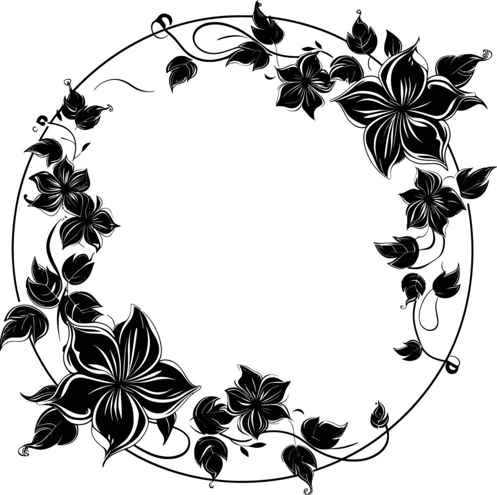 AI generated floral frame and wreath element for wedding invitation template black color only vector