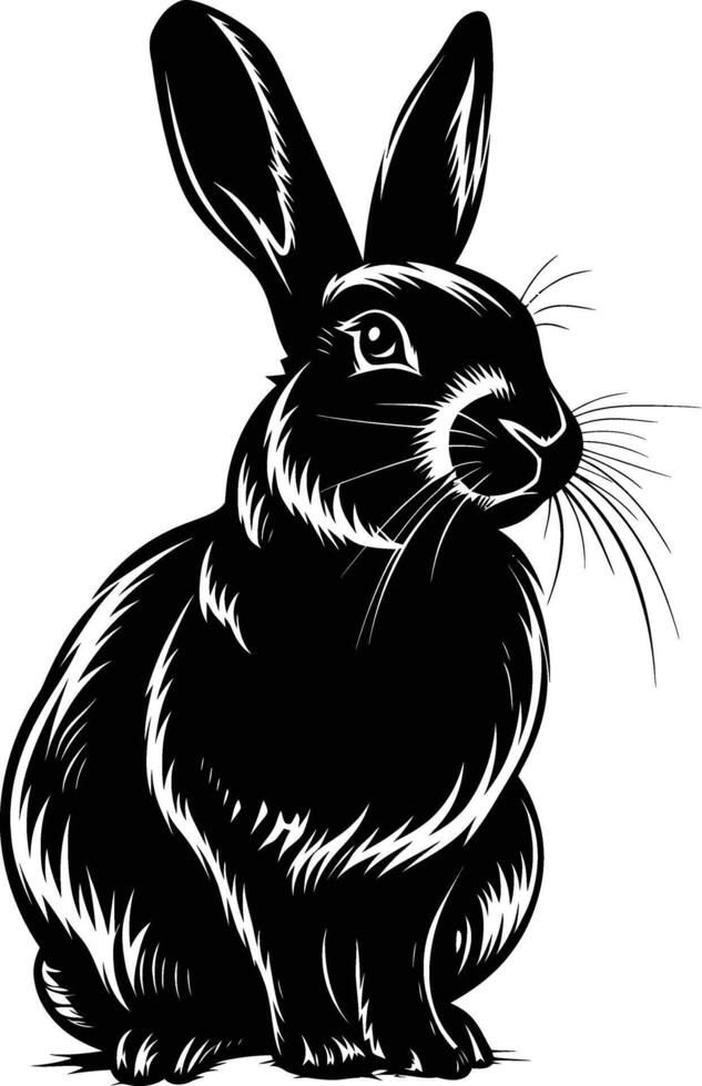 AI generated Silhouette rabbit or bunny animal black color only vector