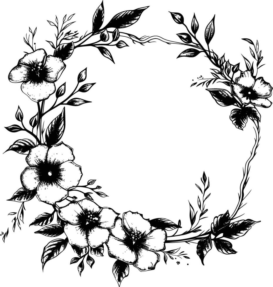 AI generated floral frame and wreath element for wedding invitation template black color only vector