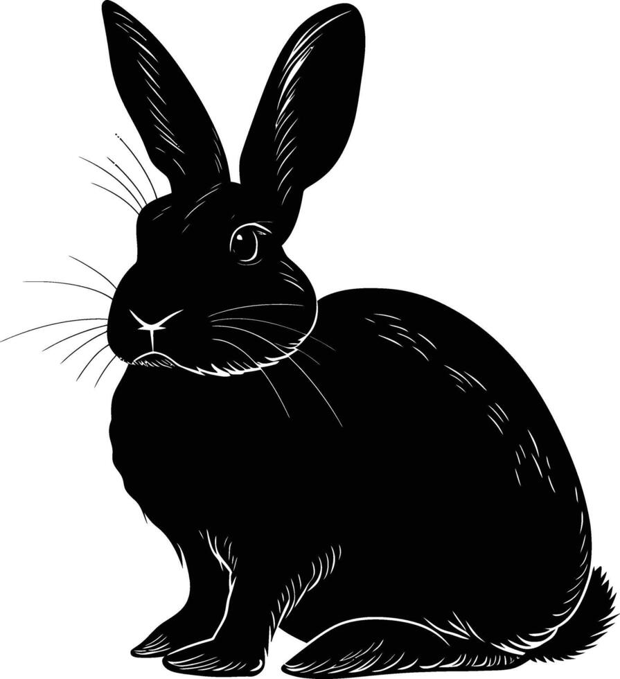 AI generated Silhouette rabbit or bunny animal black color only vector